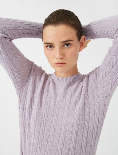 Cable Knit Crew Neck Sweater in Lilac - Usolo Outfitters-KOTON