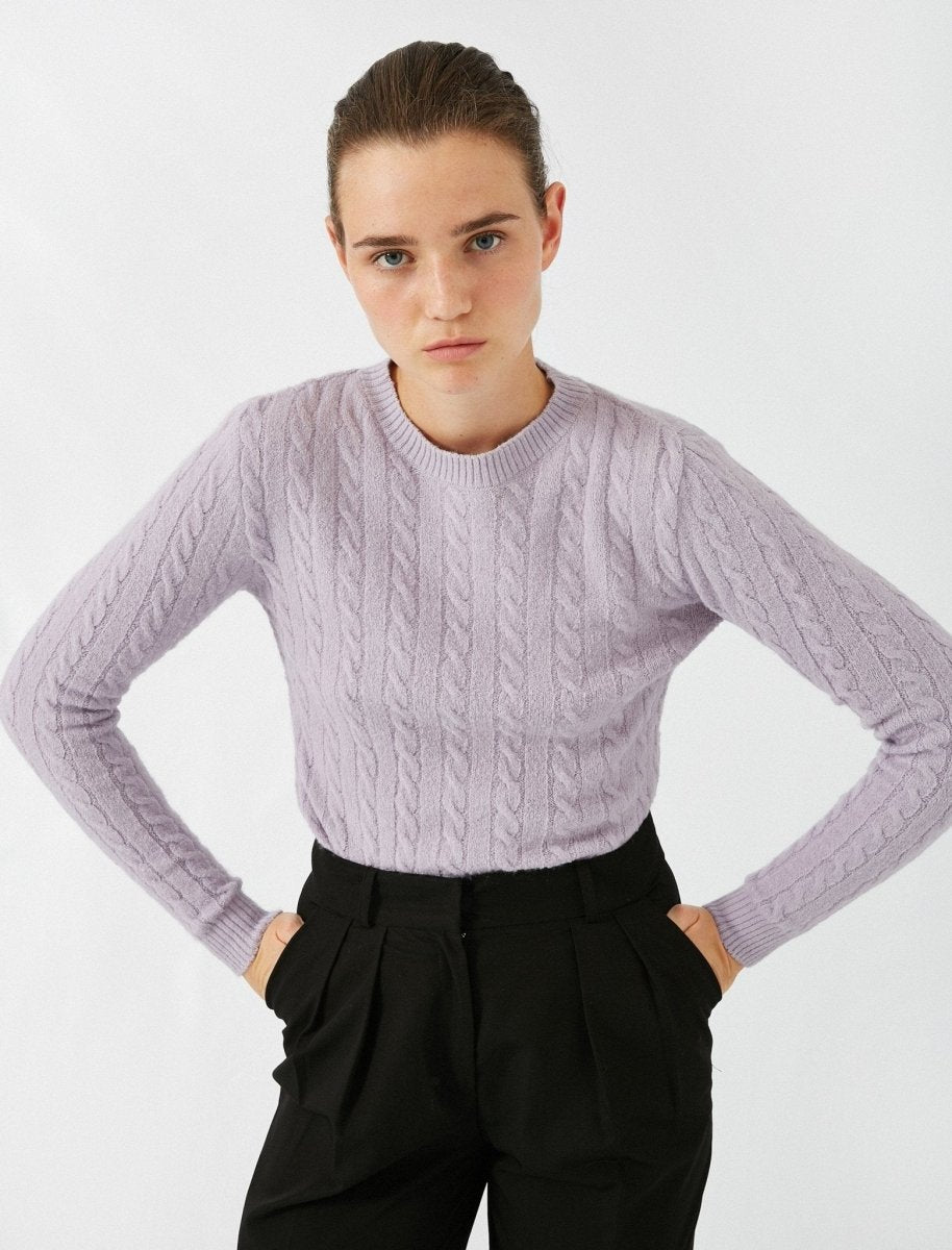 Pull à col rond en tricot torsadé lilas - Usolo Outfitters-KOTON
