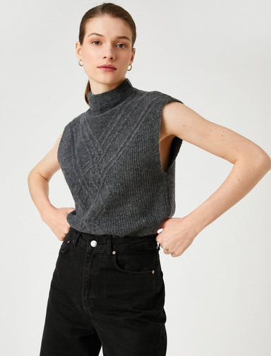Cable Knit Sweater Vest in Anthracite - Usolo Outfitters-KOTON