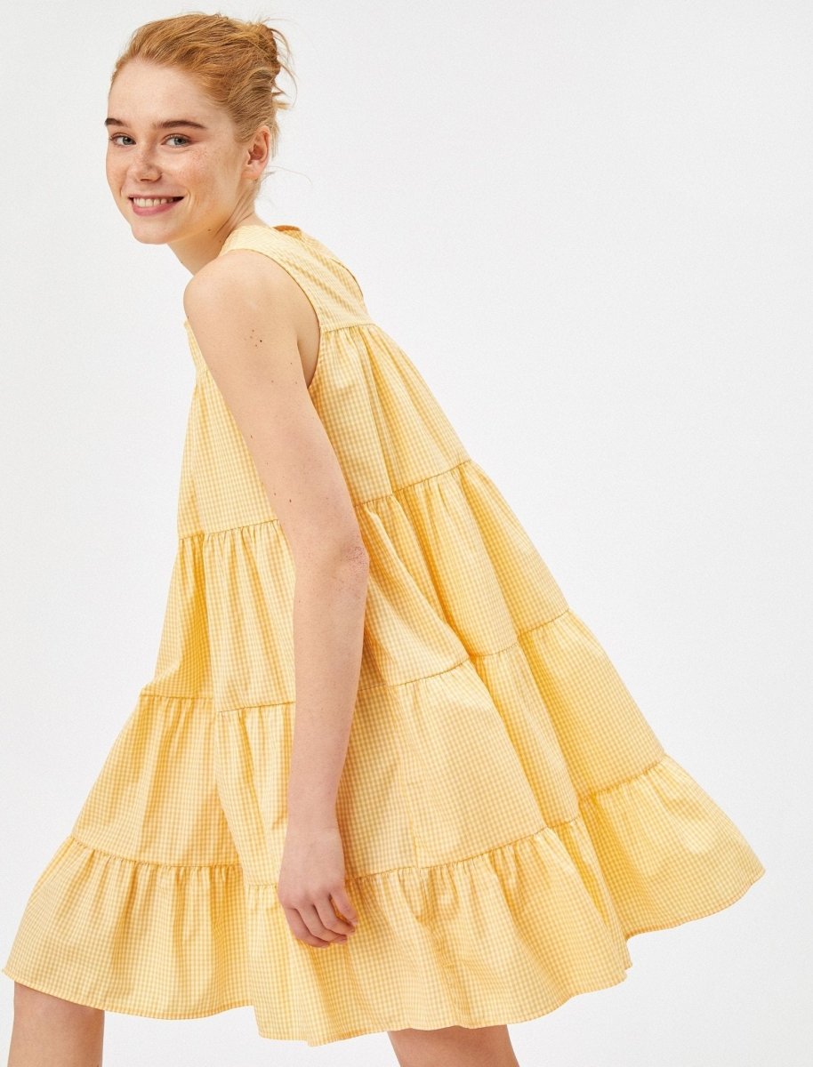 Check Tiered Mini Dress in Yellow - Usolo Outfitters-KOTON