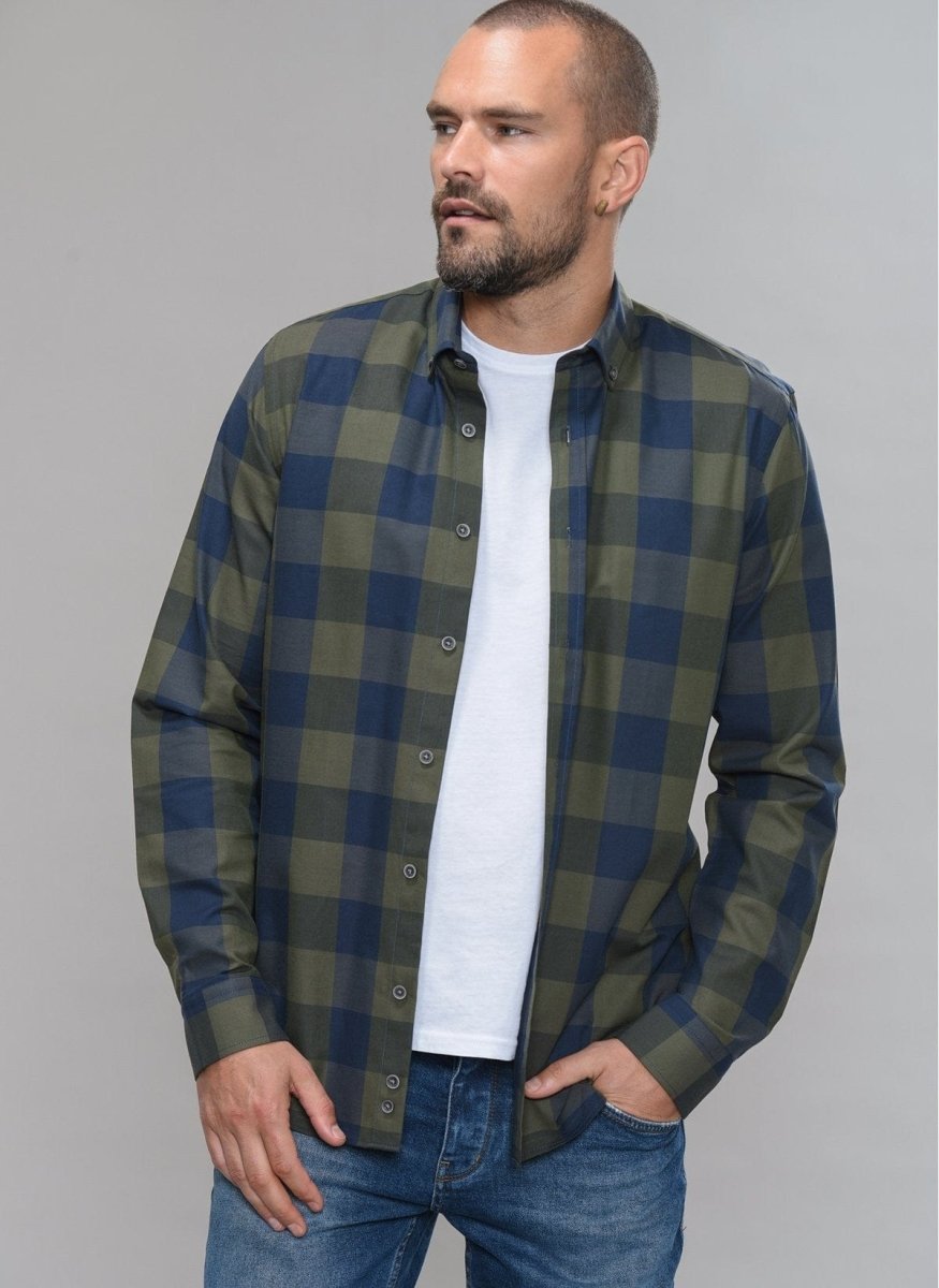Checked Button-Down Shirt in Navy - Usolo Outfitters-PEOPLE BY FABRIKA
