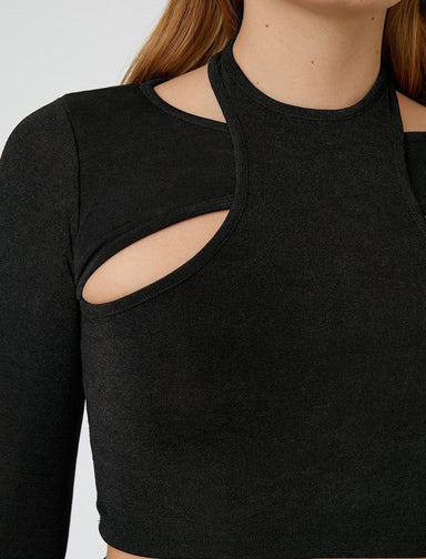Chest Cut Out Crop Top in Black - Usolo Outfitters-KOTON