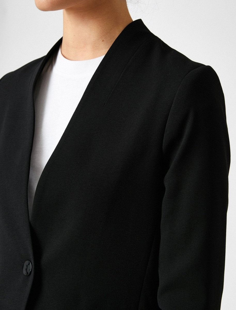 Collarless V Neck Blazer in Black - Usolo Outfitters-KOTON