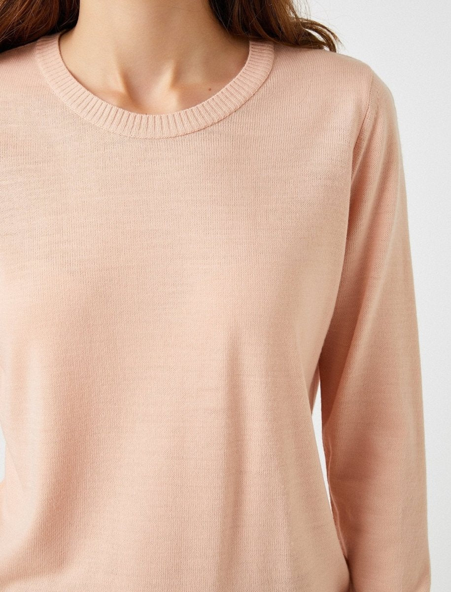Crew Neck Knitted Sweater in Salmon - Usolo Outfitters-KOTON