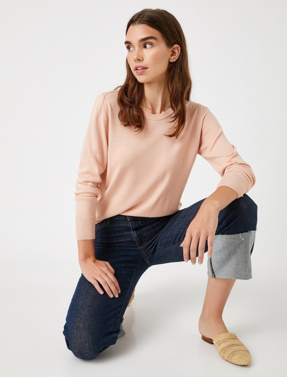 Crew Neck Knitted Sweater in Salmon - Usolo Outfitters-KOTON