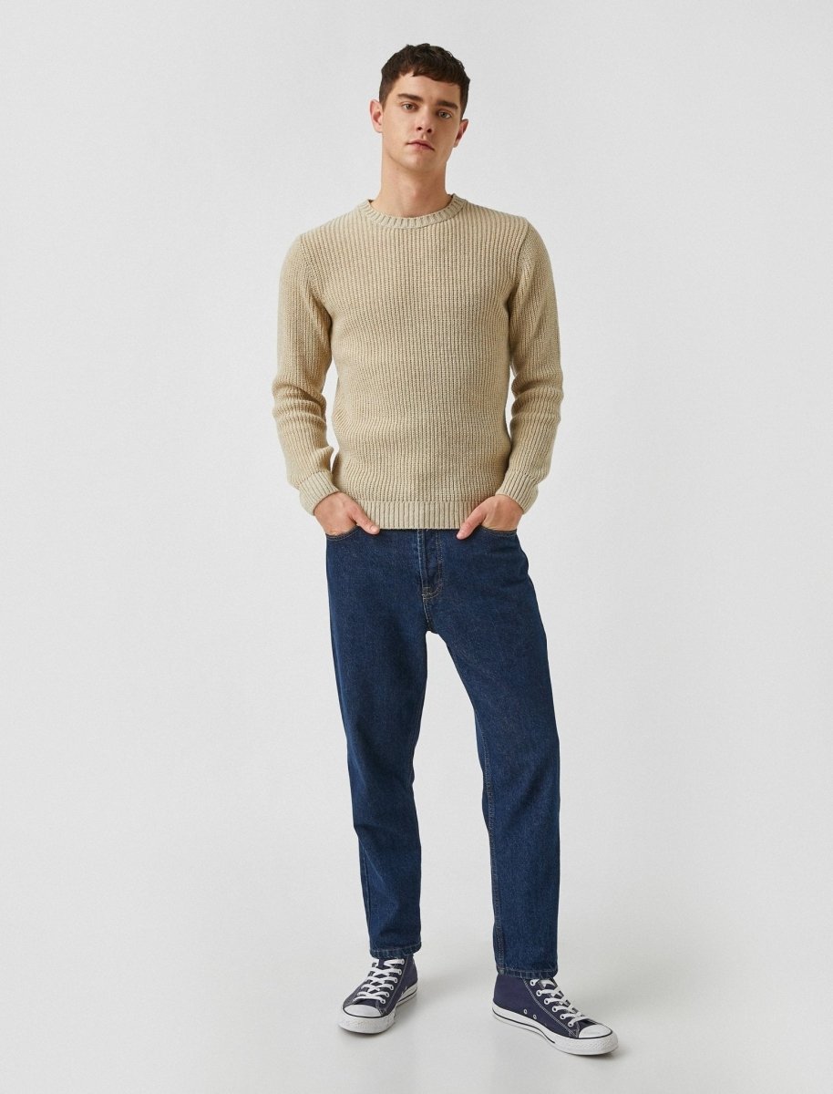 Crew Neck Sailor Sweater in Beige - Usolo Outfitters-KOTON