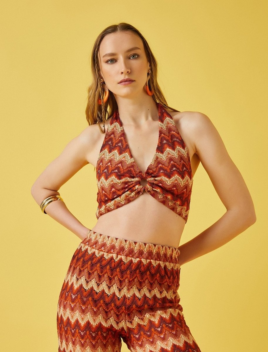 Crochet Halter Cami Top in Brown - Usolo Outfitters-KOTON