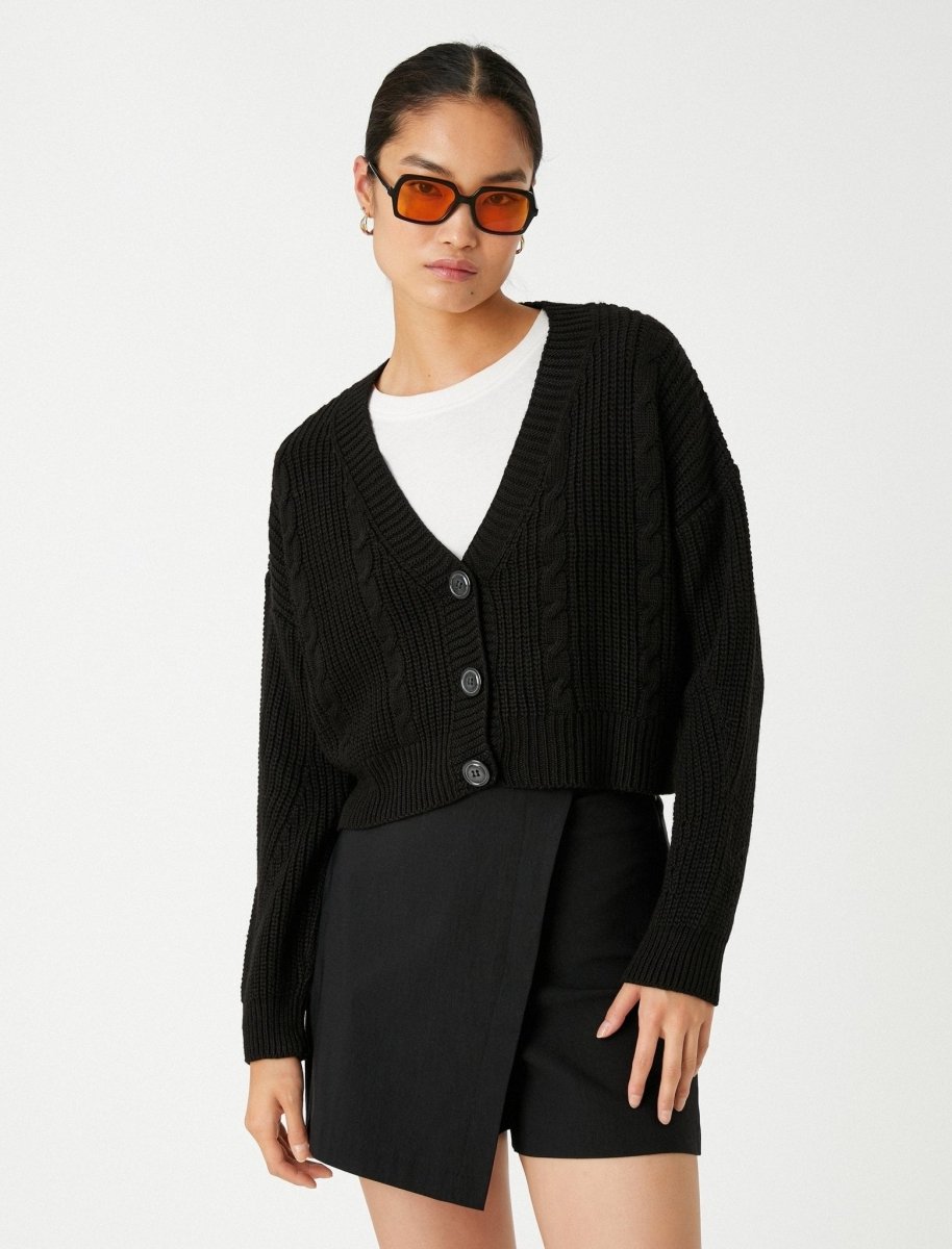 Crop Cardigan in Black - Usolo Outfitters-KOTON