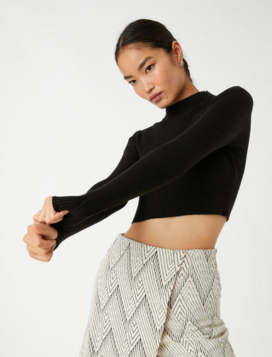 Crop Mock Neck Sweater in Black - Usolo Outfitters-KOTON