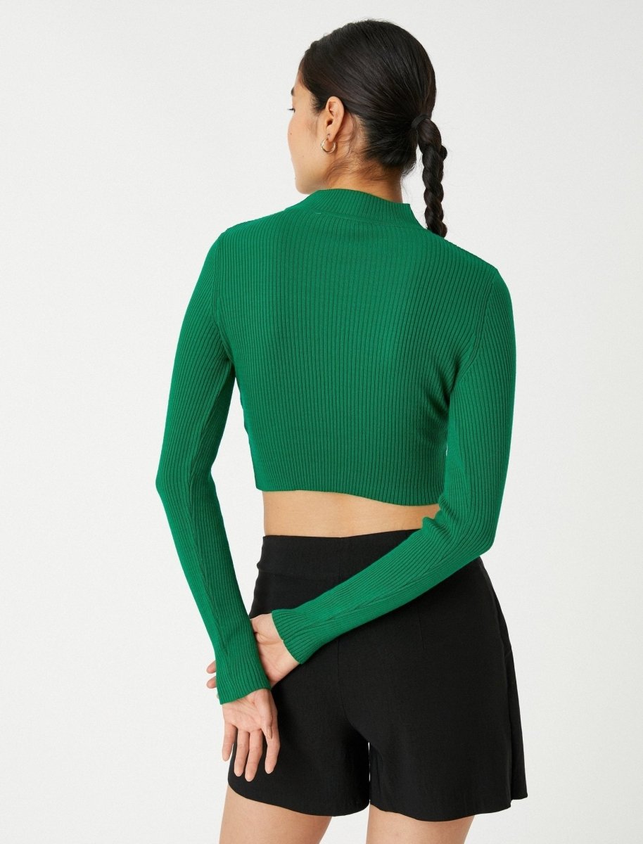 Crop Mock Neck Sweater in Green - Usolo Outfitters-KOTON