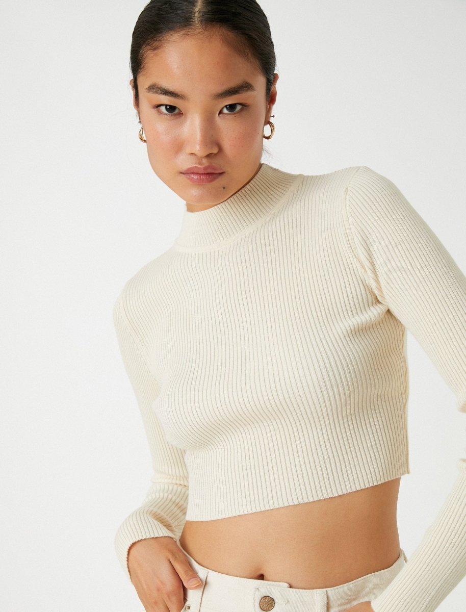 White Mock Neck Crop Sweater - One Size