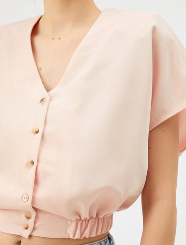 Cropped Button-Up Shirt in Powder - Usolo Outfitters-KOTON