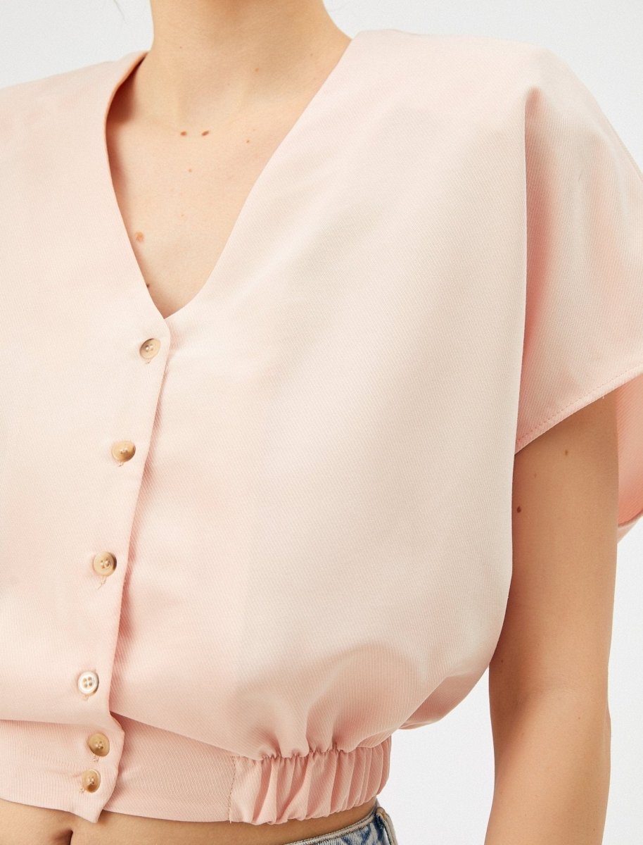 Cropped Button-Up Shirt in Powder - Usolo Outfitters-KOTON