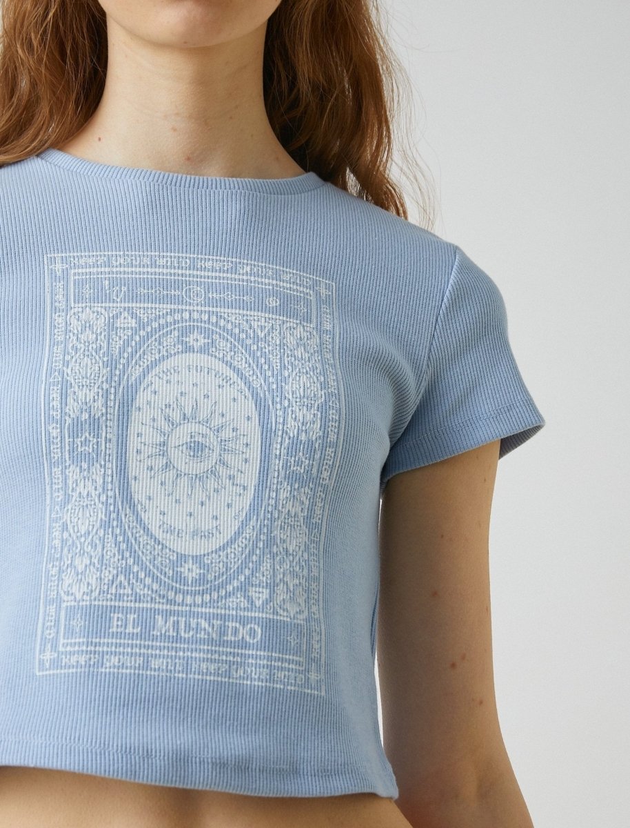 Cropped Graphic Tshirt in Blue - Usolo Outfitters-KOTON
