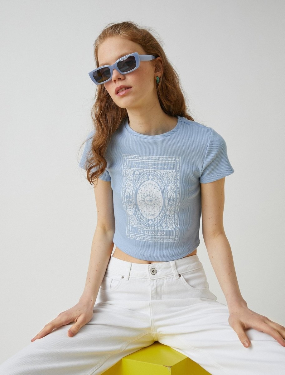 Cropped Graphic Tshirt in Blue - Usolo Outfitters-KOTON