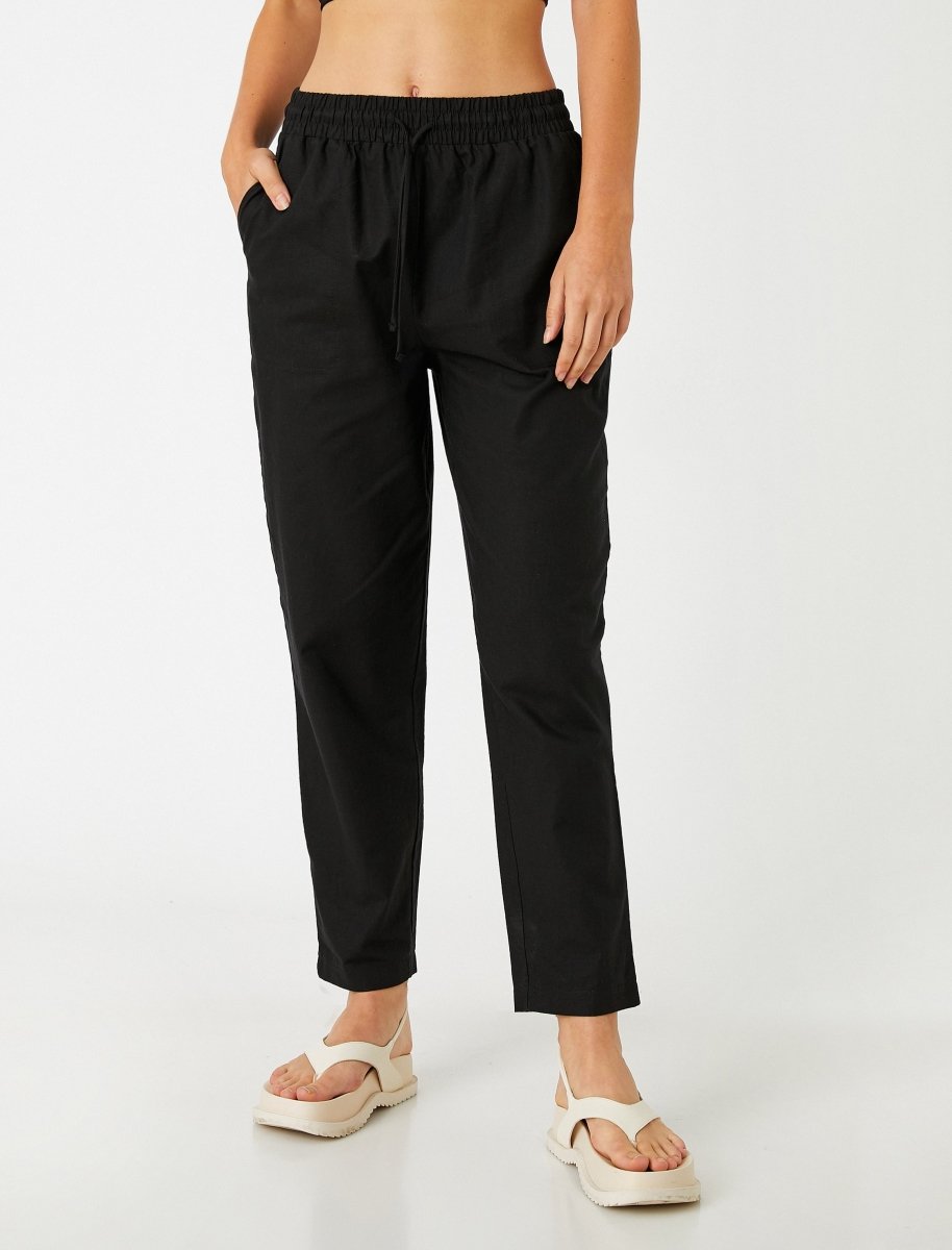 Cropped Linen Pant Black - Usolo Outfitters-KOTON