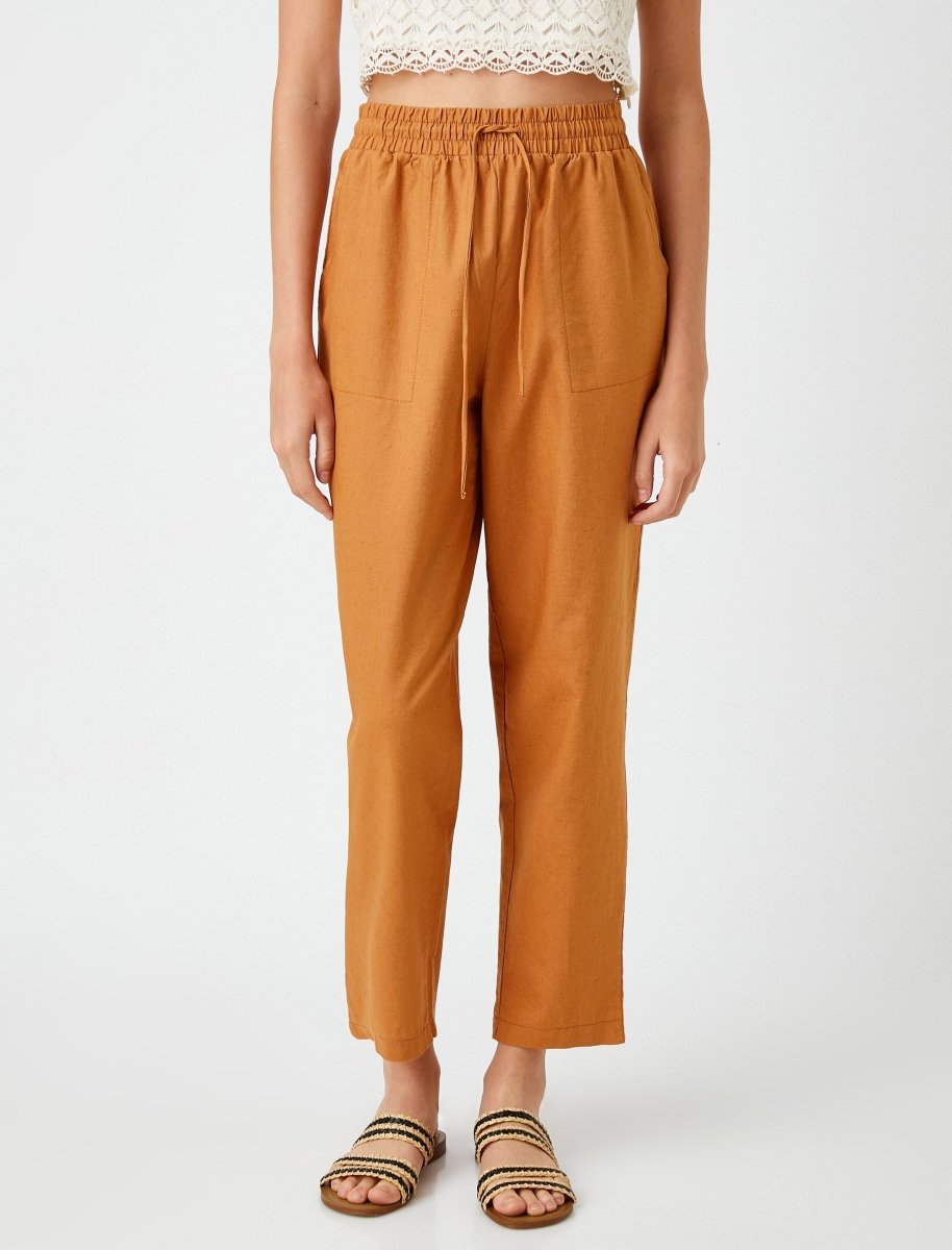 Cropped Linen Pant Camel - Usolo Outfitters-KOTON