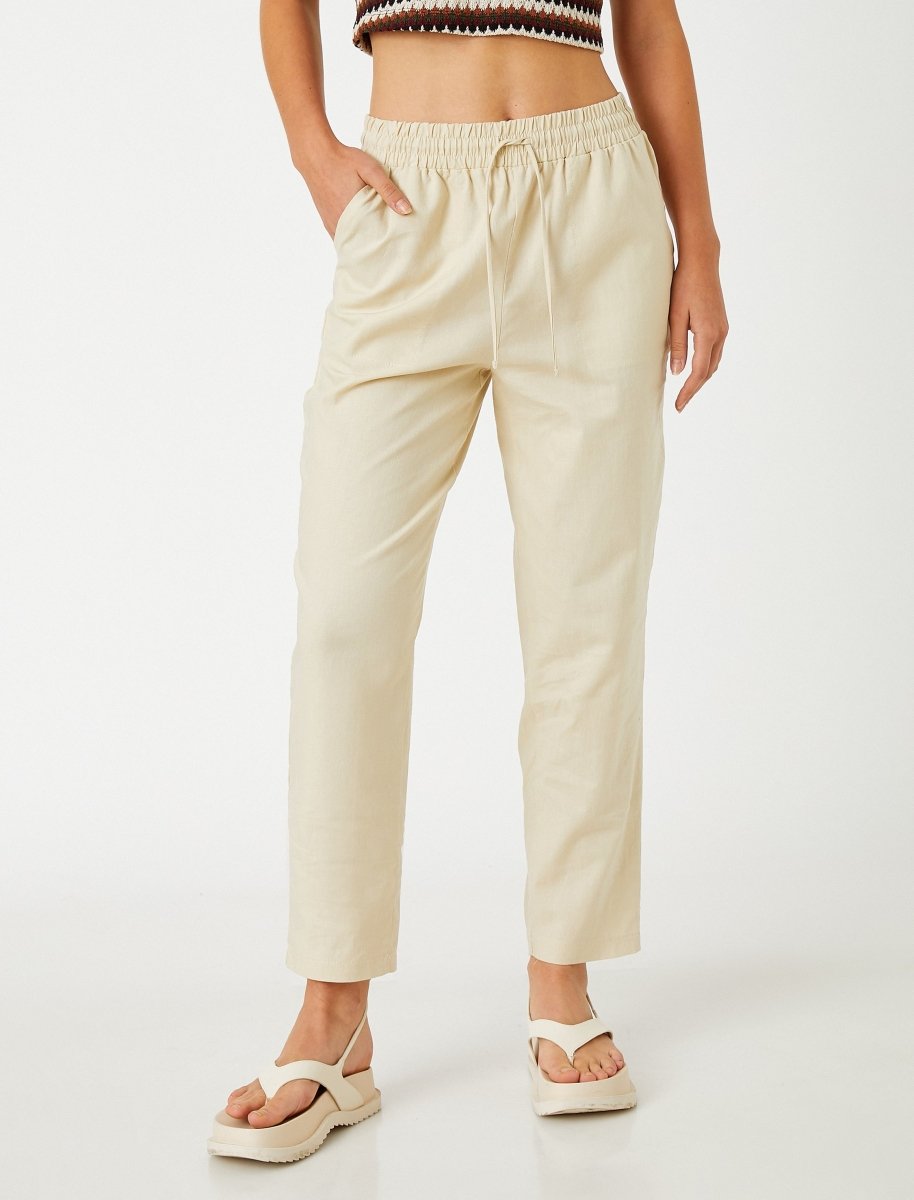 Cropped Linen Pant White - Usolo Outfitters-KOTON