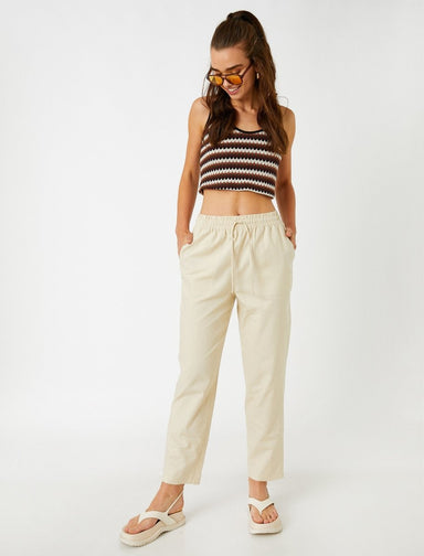 Pantalon court en lin blanc - Usolo Outfitters-KOTON