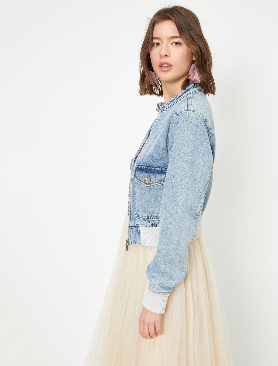 Cropped Utility Denim Jacket in Light Blue - Usolo Outfitters-KOTON