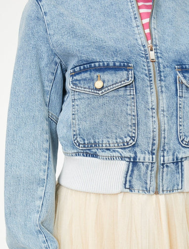 Cropped Utility Denim Jacket in Light Blue - Usolo Outfitters-KOTON