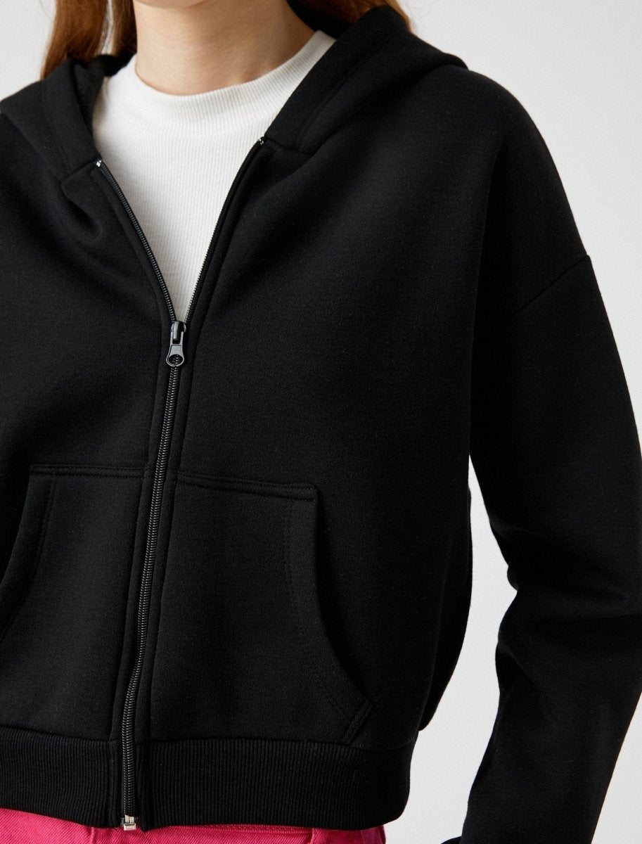 Cropped Zip Up Hoodie in Black - Usolo Outfitters-KOTON