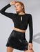 Cut Out Front Knot Glitter Top in Black - Usolo Outfitters-KOTON