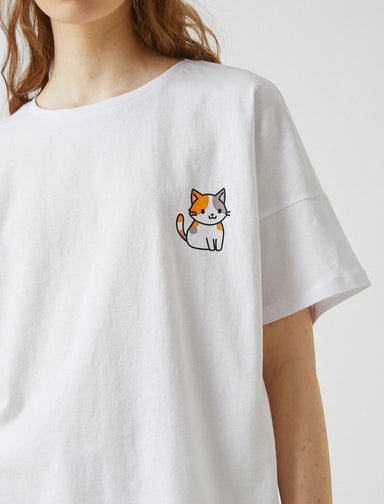 Cute Cat Graphic T-shirt in White - Usolo Outfitters-KOTON