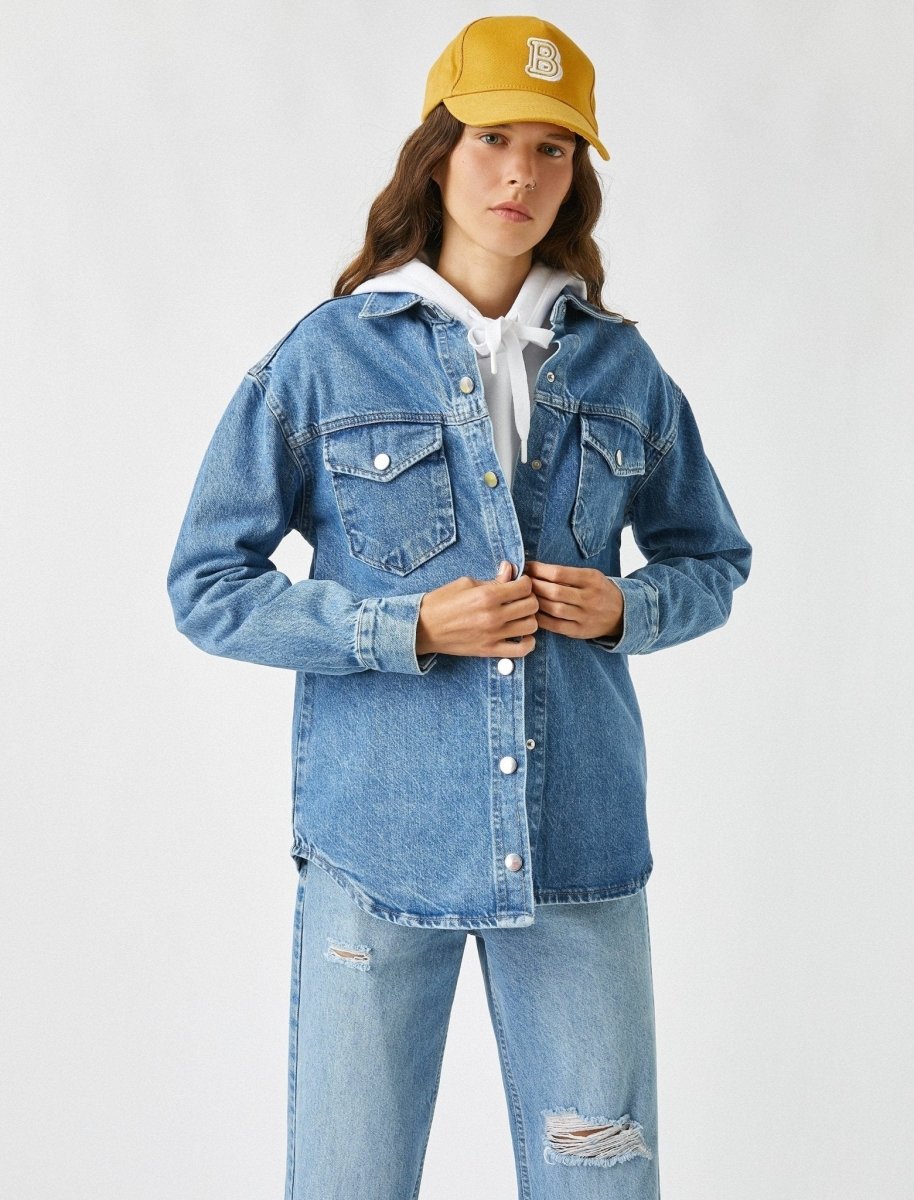 Denim Overshirt Jacket in Washed Indigo - Usolo Outfitters-KOTON