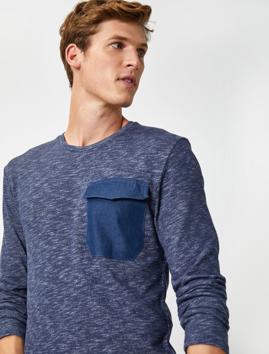 Denim Pocket Long Sleeve TShirt in Indigo - Usolo Outfitters-KOTON