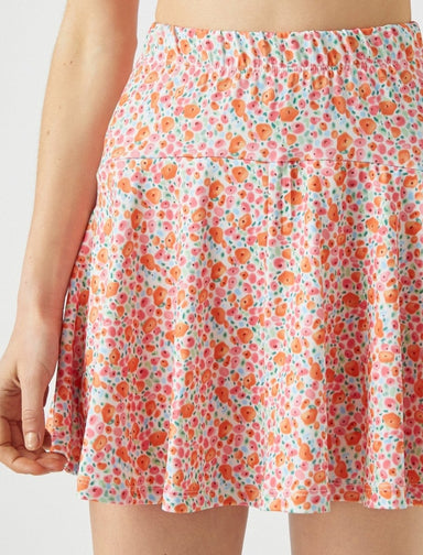 Ditsy Floral Ruffle Hem Mini Skirt in Orange - Usolo Outfitters-KOTON