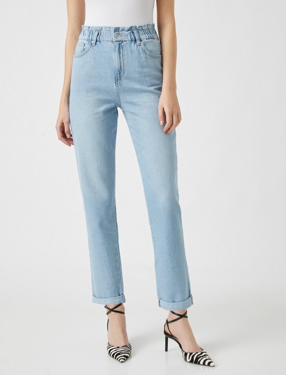Elastic High Rise Mom Jeans in Light Wash - Usolo Outfitters-KOTON