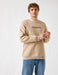 Embroidered Oversize Crew Neck Sweatshirt in Beige - Usolo Outfitters-KOTON