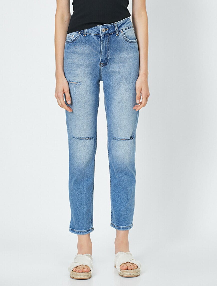 Eve Slim Destructed Jeans in Blue Wash - Usolo Outfitters-KOTON