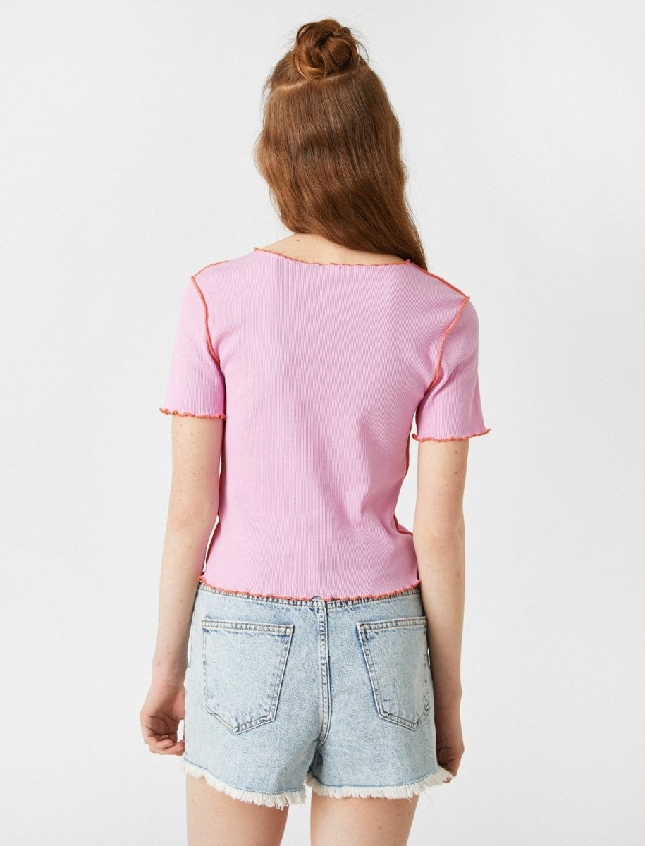 Exposed Seam Crop T-shirt in Pink - Usolo Outfitters-KOTON