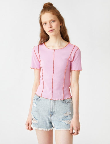 T-shirt court à coutures apparentes en rose - Usolo Outfitters-KOTON