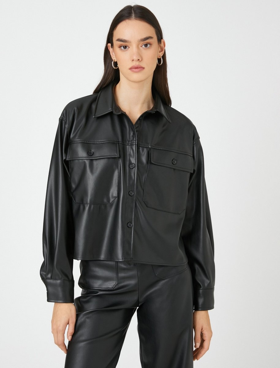 Faux Leather Shirt - Usolo Outfitters-KOTON