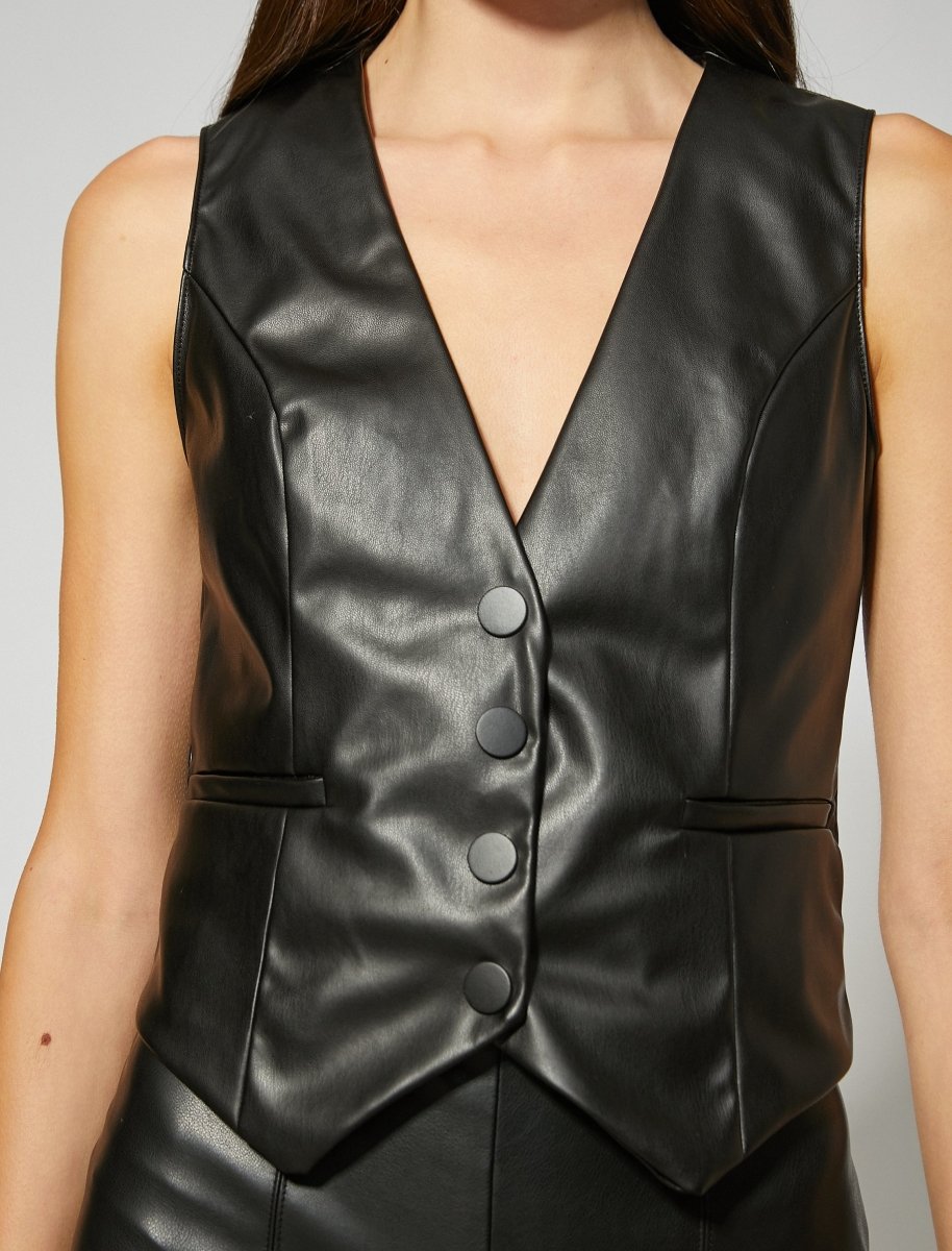 Faux Leather Vest - Usolo Outfitters