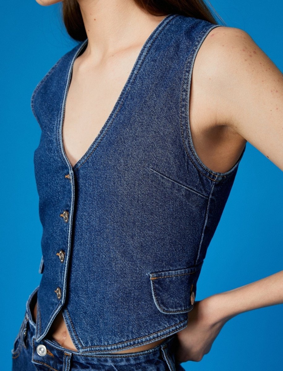 Fitted Denim Vest in Dark Wash - Usolo Outfitters-KOTON