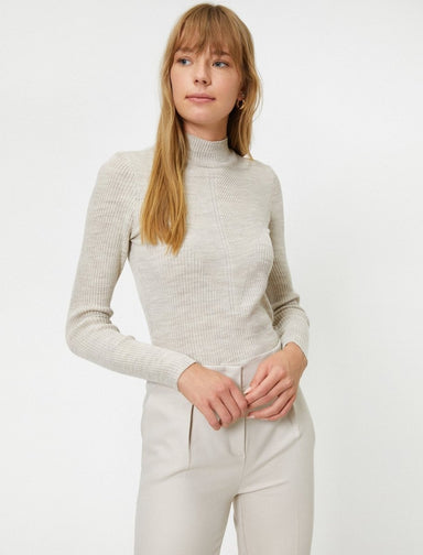 Fitted Mock Neck Sweater in Dune - Usolo Outfitters-KOTON