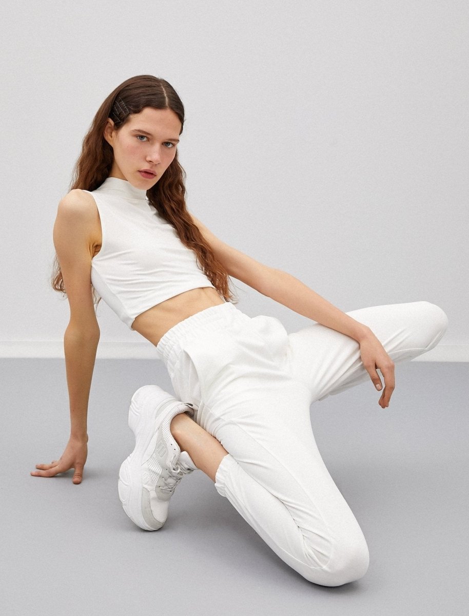 Flat Front High Waist Sweatpants in White - Usolo Outfitters-KOTON