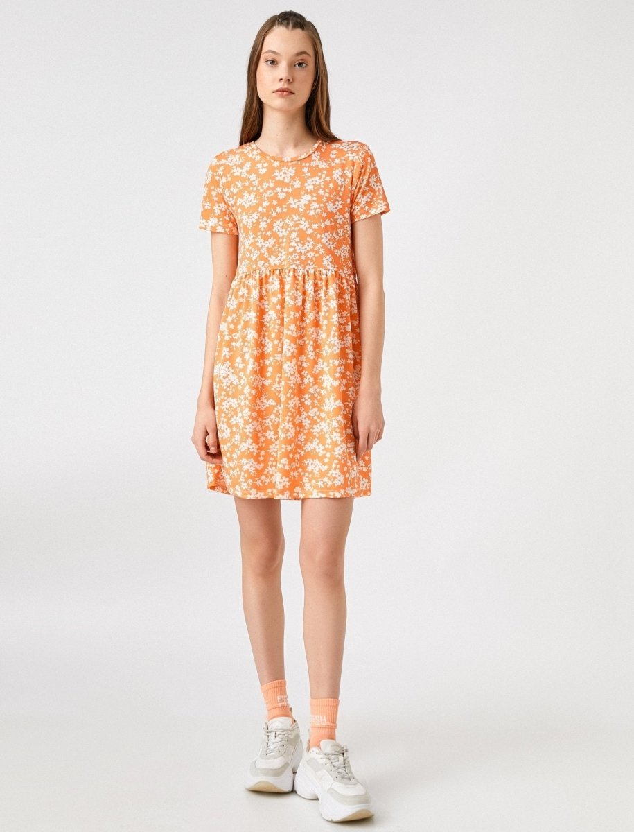 Floral Mini T-Shirt Dress in Orange - Usolo Outfitters-KOTON