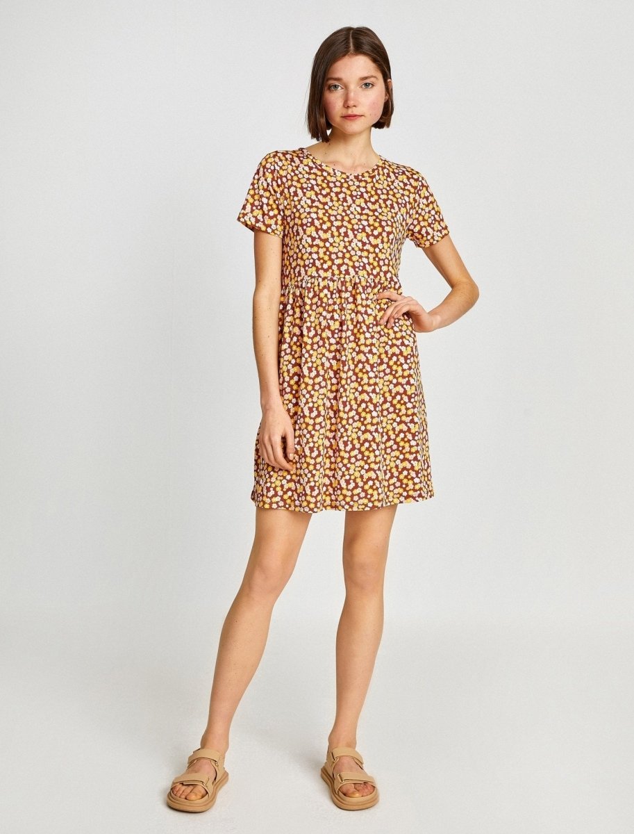 Floral Mini T-Shirt Summer Dress in Brown Floral Mini T-Shirt Summer Dress in Brown