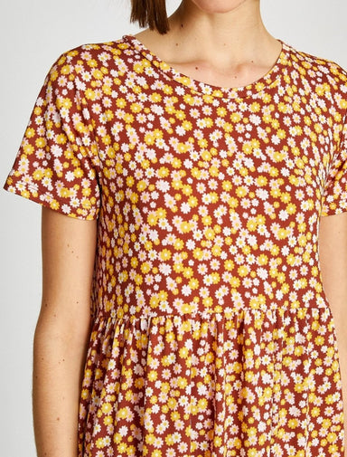 Robe d'été mini t-shirt à fleurs en marron - Usolo Outfitters-KOTON