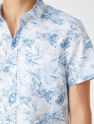 Floral Short Sleeve Shirt in Light Blue - Usolo Outfitters-KOTON