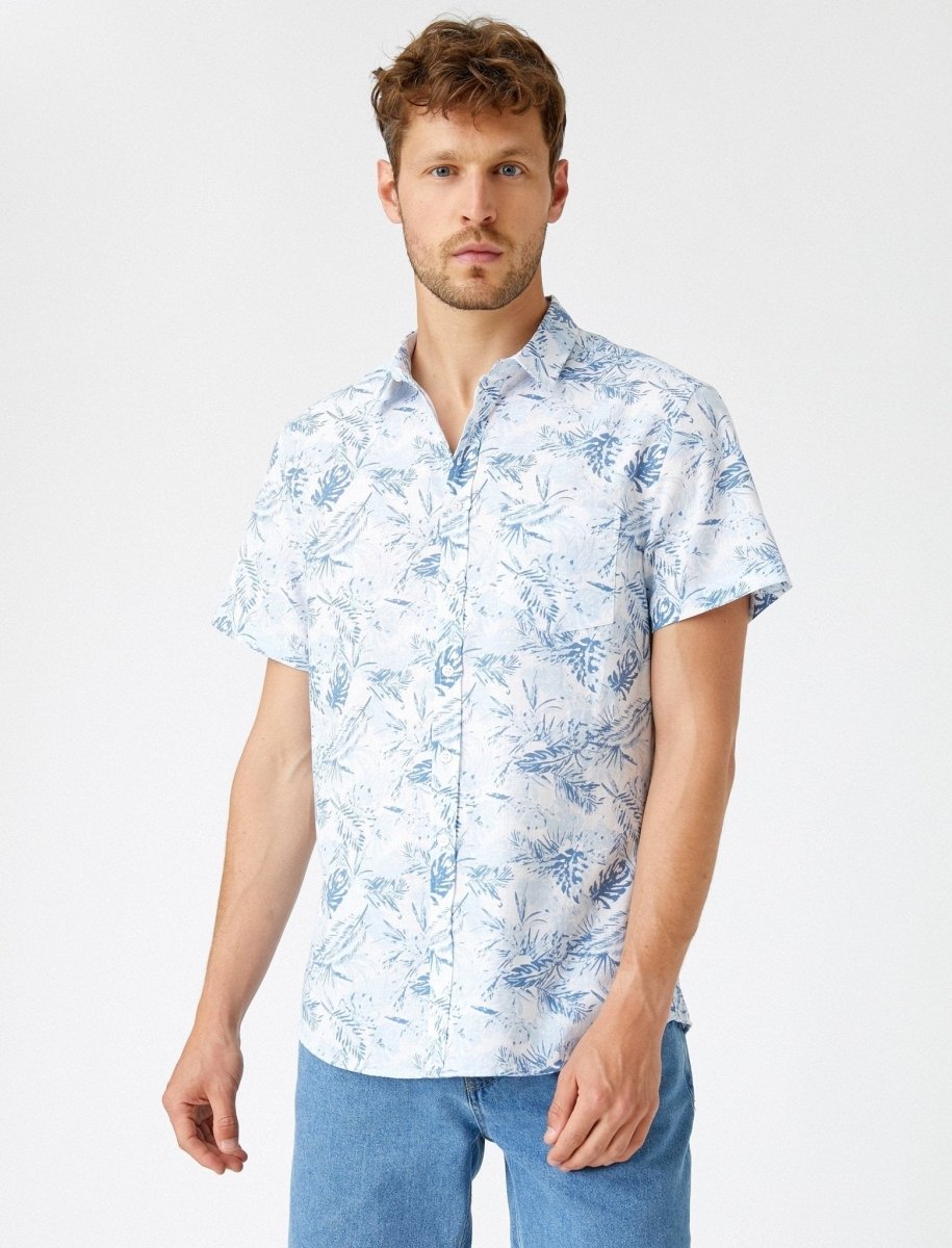 Floral Short Sleeve Shirt in Light Blue - Usolo Outfitters-KOTON