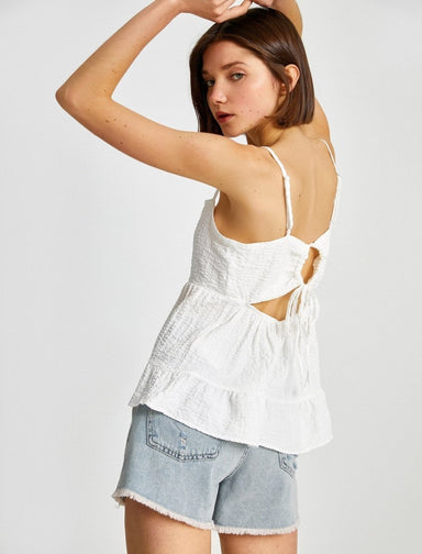 Flowy Tiered Cami Top in White - Usolo Outfitters-KOTON
