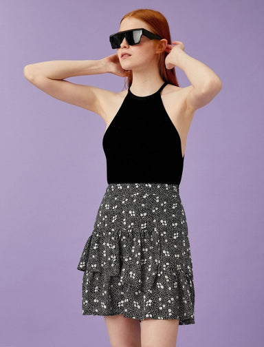 Frilled Mini Skirt in Black - Usolo Outfitters-KOTON