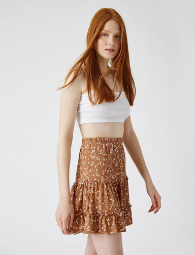 Frilled Mini Skirt in Mocha - Usolo Outfitters-KOTON