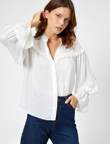 Frilled Yoke Shirt in Cream - Usolo Outfitters-KOTON